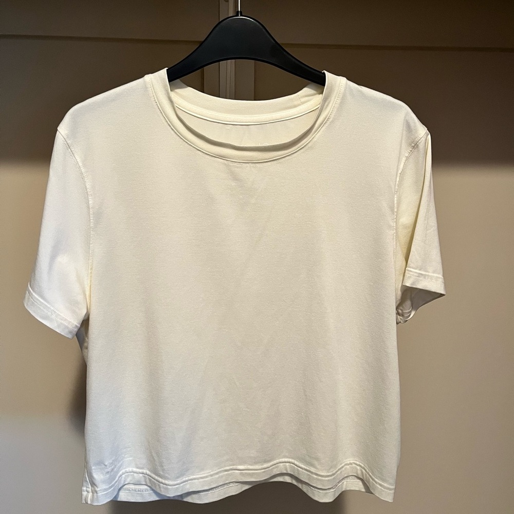 Outdoor Voices Cream Short Sleeve Boxy Crop Tee
